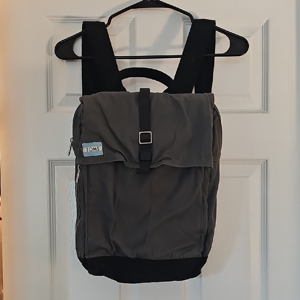 TOMS Gray Canvas Roll-Top Backpack with Black Trim